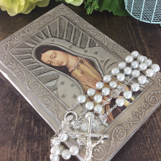 Bible, Wedding Bible, Baptism Bible, Communion Bible, Virgen de Guadalupe Raised repujado