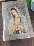 Bible, Wedding Bible, Baptism Bible, Communion Bible, Virgen de Guadalupe Raised repujado
