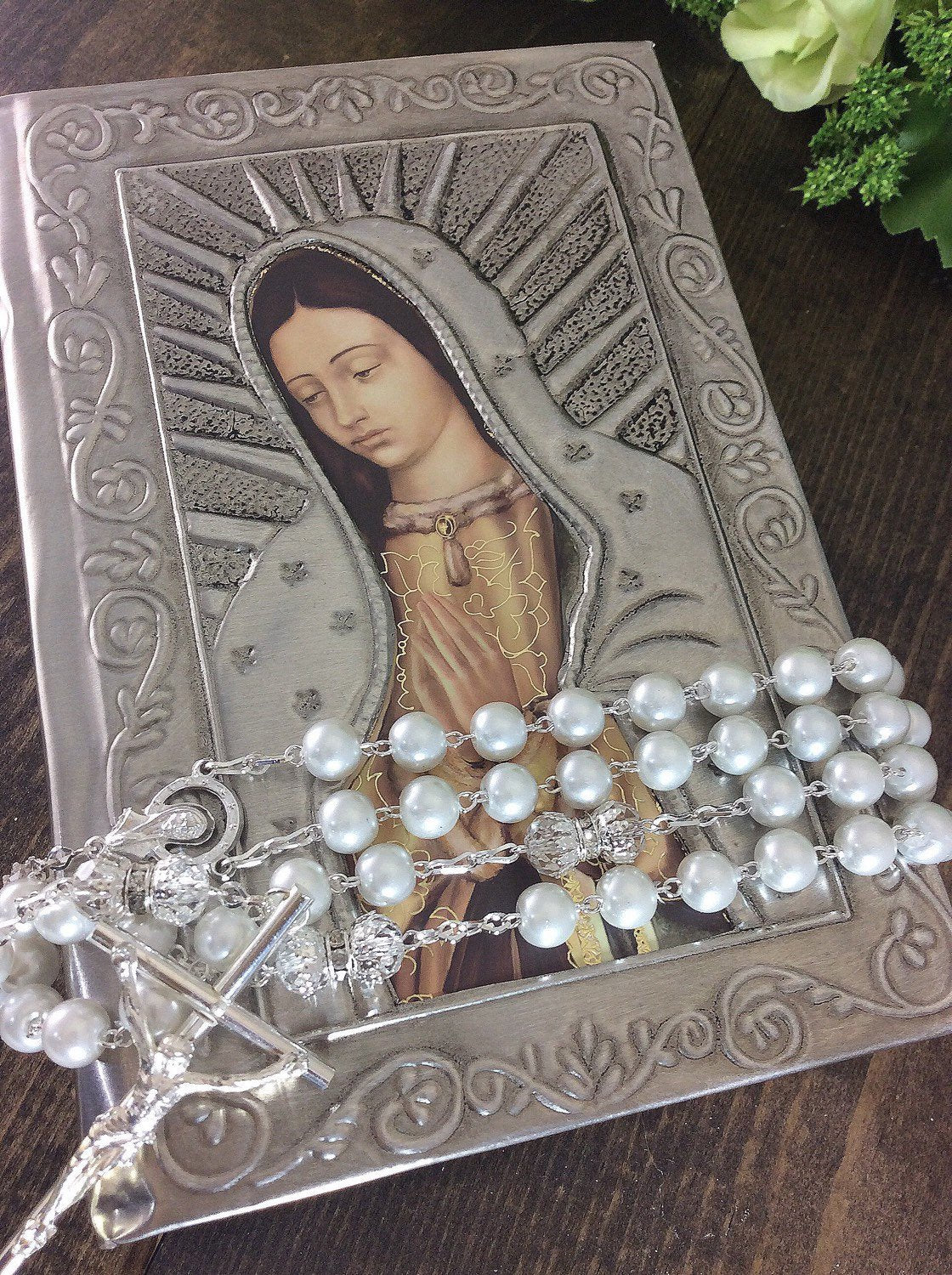 Bible, Wedding Bible, Baptism Bible, Communion Bible, Virgen de Guadalupe Raised repujado