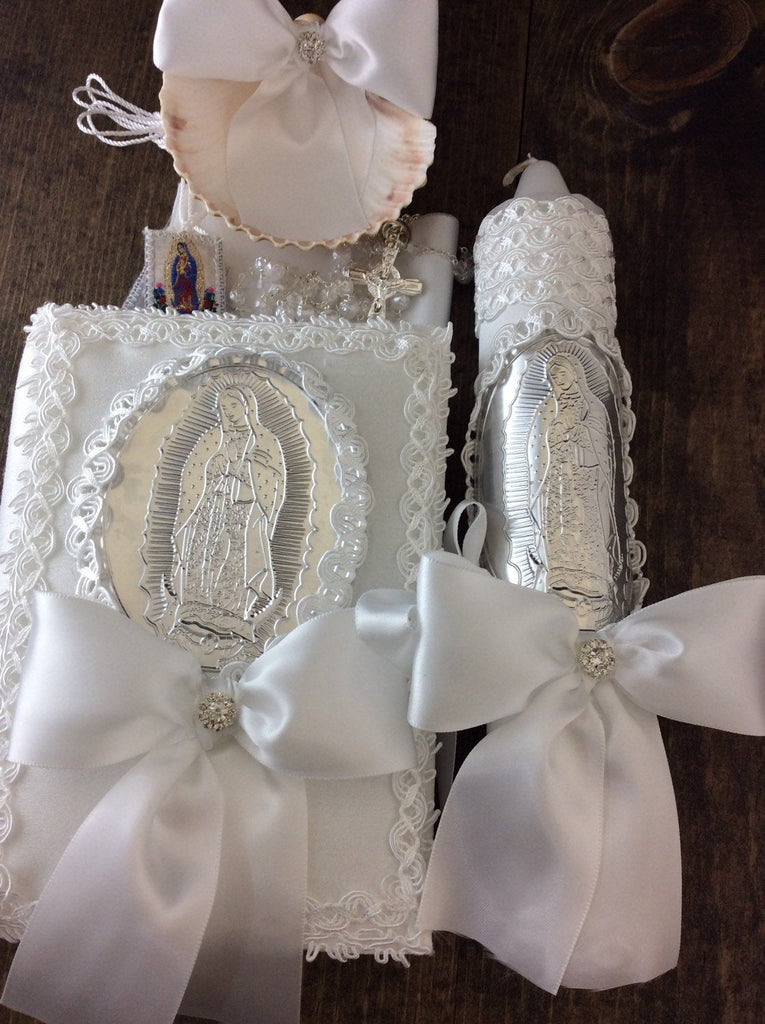 Communion religious candle set, Baptism boy candle set/Virgen de Guada