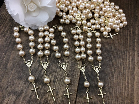 30pcs rosary beads/mini rosaries 10mm Glass Pearl Rosaries/First communion favors Recuerditos Bautizo 30pz/Mini Pearl