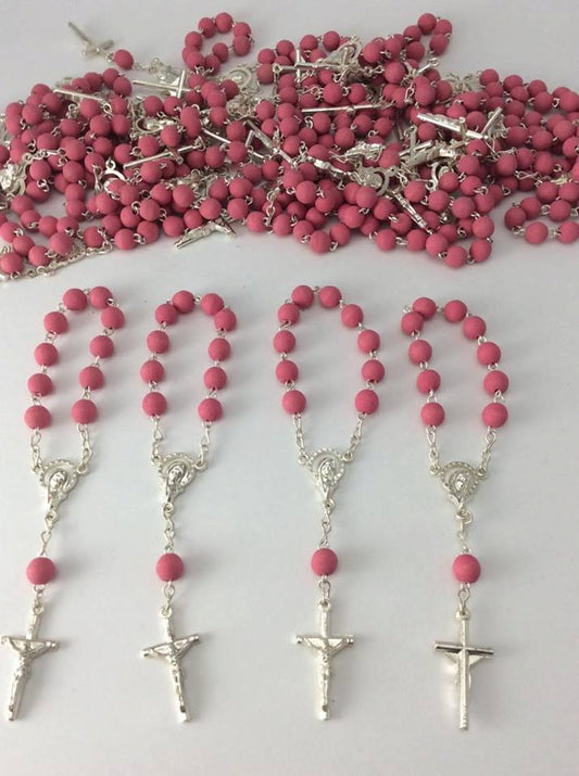 40pcs rose scent mini rosaries favors Wedding/baptism Favor/Wood Bead Rosaries/Wood Mini Rosaries/Decade Rosaries/Rosary Favors