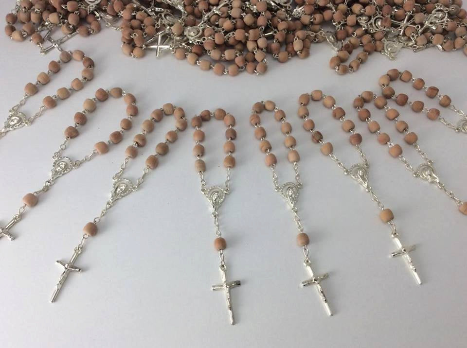 40pcs rose scent mini rosaries favors Wedding/baptism Favor/Wood Bead Rosaries/Wood Mini Rosaries/Decade Rosaries/Rosary Favors