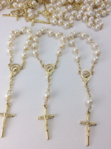 50pcs Glass Pearls Rosary/Mini rosaries/Decade rosaries/First communion favors Recuerditos Bautizo/ Mini Rosary Baptism Favors 50 pcs