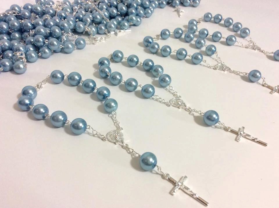 rosary beads, mini rosaries 30 pcs 10mm Glass Pearl Rosaries, First communion favors Recuerditos Bautizo 30pz/ Mini Pearl