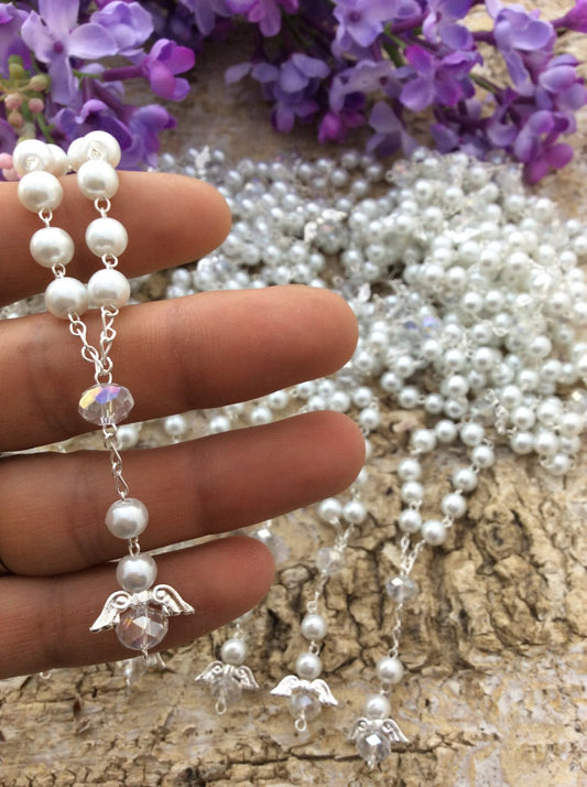 45 pcs Glass Pearl Mini Rosaries, First communion favors Recuerditos Bautizo 45pz/ Mini Pearl Rosary Baptism Favors 45 pcs